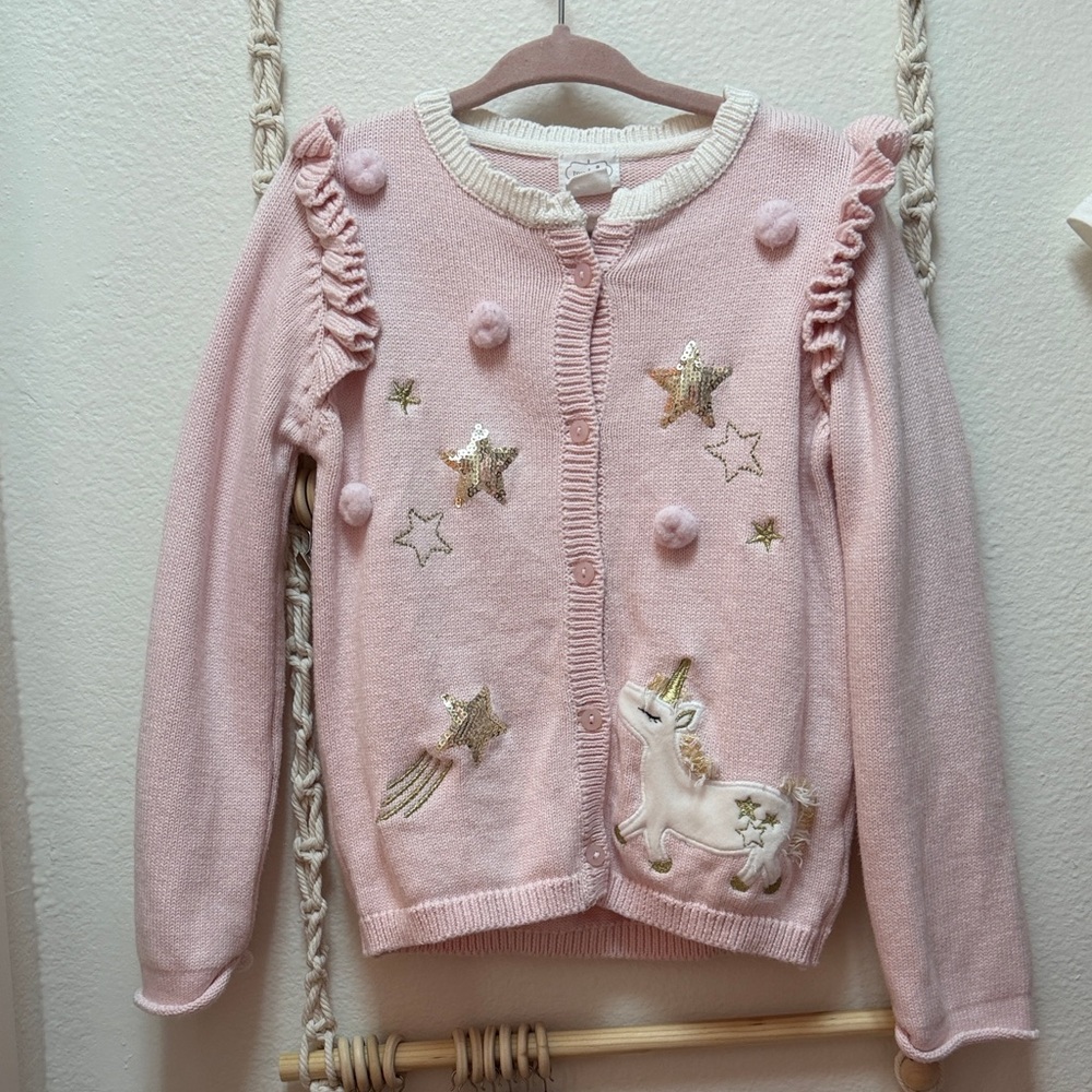 Mud Pie Pink Unicorn Star Sequin Cardigan